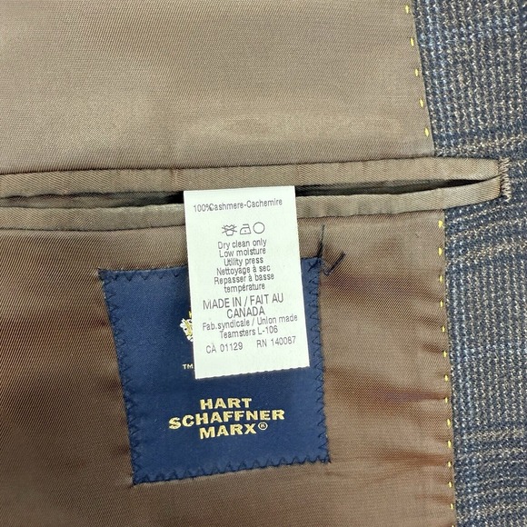 Hart Schaffner Marx Loro Piana Blazer Men's 46L Brown Tartan Plaid 100% Cashmere - Picture 11 of 12